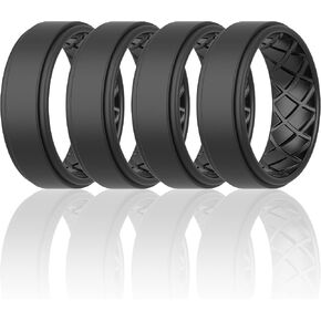 ThunderFit Silicone Wedding Rings for Men, Airflow Criss Cross Pattern - 8mm wide - 2mm Thick in Kuwait