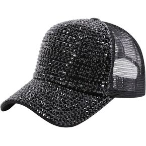 Surkat Studded Rhinestone Baseball Cap Bun Ponytail Adjustable Hat Sparkle Bling Denim Sun Hat