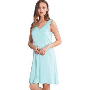 WiWi Bamboo Viscose Nightgown for Women Cooling Sleeveless Sleepwear V Neck Sleep Shirt Plus Size Tank Pajamas Dress S-4X
