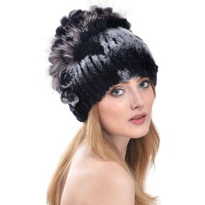 قبعة فرو الأرنب - قبعات شتوية عصرية للنساء قبعة سكوليز دافئة من الفرو الحقيقي in Kuwait