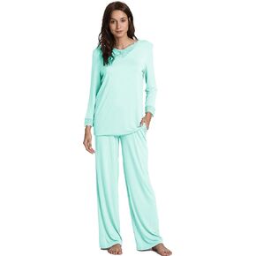 GYS Bamboo Pajamas for Women Soft Long Sleeve Sleepwear V Neck Pjs Set Sleep Lounge Set with Lace S-4XL
