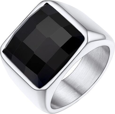 FindChic Stainless Steel Black/Blue Gemstone Signet Rings for Men Women Square Created Topaz/Custom Birthstone Nugget Ring for Party Anniversary Size 7 to 14 + Gift Box in Kuwait