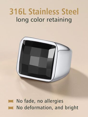 FindChic Stainless Steel Black/Blue Gemstone Signet Rings for Men Women Square Created Topaz/Custom Birthstone Nugget Ring for Party Anniversary Size 7 to 14 + Gift Box in Kuwait
