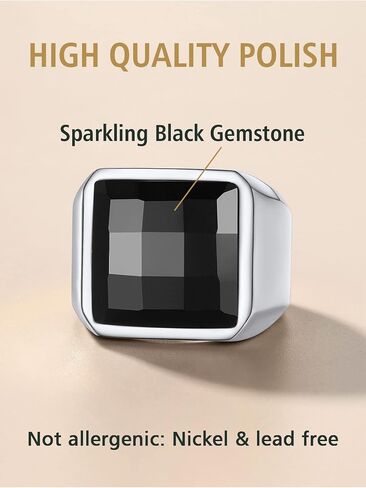 FindChic Stainless Steel Black/Blue Gemstone Signet Rings for Men Women Square Created Topaz/Custom Birthstone Nugget Ring for Party Anniversary Size 7 to 14 + Gift Box in Kuwait