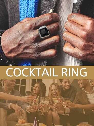 FindChic Stainless Steel Black/Blue Gemstone Signet Rings for Men Women Square Created Topaz/Custom Birthstone Nugget Ring for Party Anniversary Size 7 to 14 + Gift Box in Kuwait