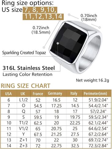 FindChic Stainless Steel Black/Blue Gemstone Signet Rings for Men Women Square Created Topaz/Custom Birthstone Nugget Ring for Party Anniversary Size 7 to 14 + Gift Box in Kuwait