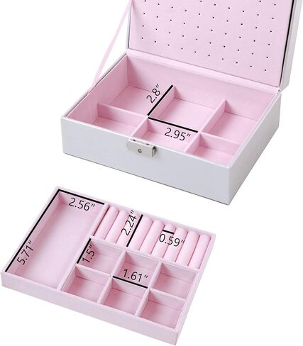 صندوق مجوهرات كيندال للنساء والفتيات، حافظة تنظيم المجوهرات المكونة من طبقتين، هدايا للأم والصديقة من جلد البولي يوريثان قابل للقفل ومبطن بالمخمل الناعم لتخزين مجوهرات السفر المحمولة (متدرجة) in Kuwait