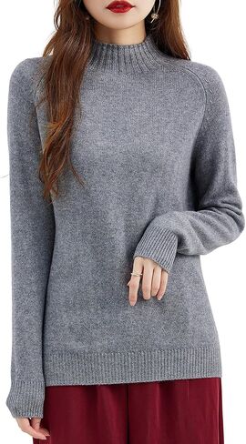 سترة نسائية من LINY XIN برقبة وهمية لخريف وشتاء 100% من صوف ميرينو أساسية دافئة وناعمة وأكمام طويلة بلوفر منسوج in Kuwait