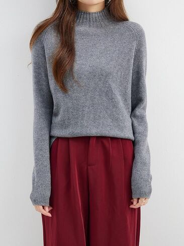 سترة نسائية من LINY XIN برقبة وهمية لخريف وشتاء 100% من صوف ميرينو أساسية دافئة وناعمة وأكمام طويلة بلوفر منسوج in Kuwait