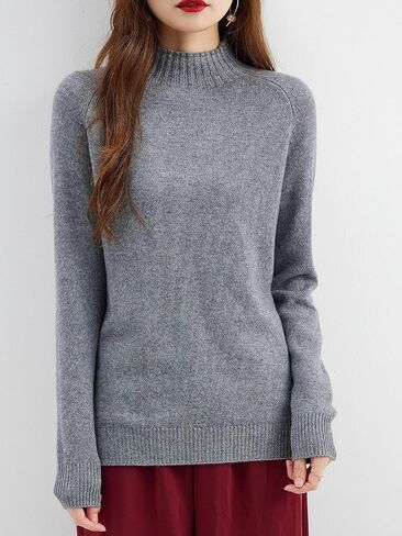 سترة نسائية من LINY XIN برقبة وهمية لخريف وشتاء 100% من صوف ميرينو أساسية دافئة وناعمة وأكمام طويلة بلوفر منسوج in Kuwait