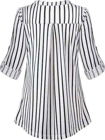 MIXJOY Baikea Women's 3/4 Sleeve V Neck Plaid Shirt Casual Tunic Blouse with Chest Flaps in Kuwait