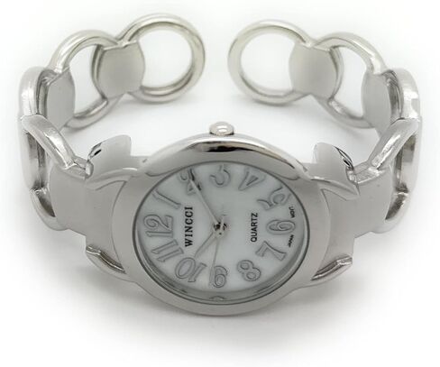 Wincci Ladies Elegant Metal Bangle Cuff Fashion Analog Quartz Watch Mother of Pearl Dial in Kuwait