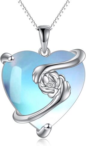YAFEINI Moonstone Heart Necklace Sterling Silver Nordic Floral Flower Pendant Necklace Jewelry Gifts for Women Girls in Saudi Arabia