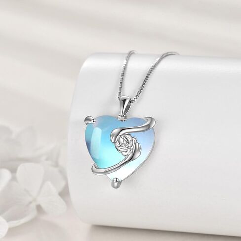 YAFEINI Moonstone Heart Necklace Sterling Silver Nordic Floral Flower Pendant Necklace Jewelry Gifts for Women Girls in Saudi Arabia