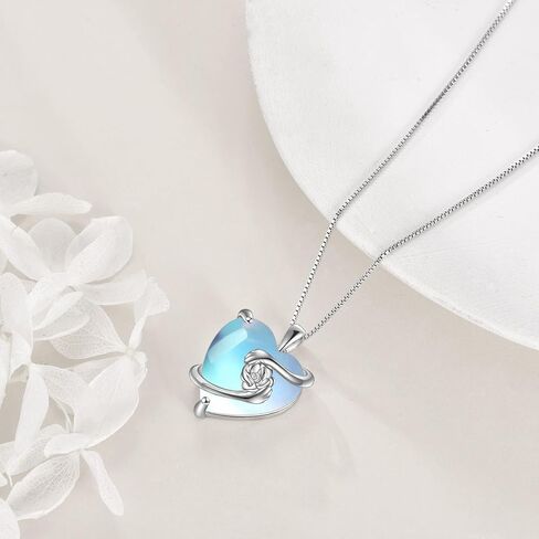 YAFEINI Moonstone Heart Necklace Sterling Silver Nordic Floral Flower Pendant Necklace Jewelry Gifts for Women Girls in Saudi Arabia
