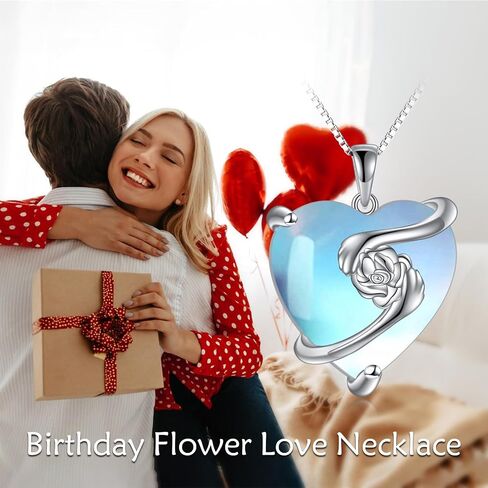 YAFEINI Moonstone Heart Necklace Sterling Silver Nordic Floral Flower Pendant Necklace Jewelry Gifts for Women Girls in Saudi Arabia