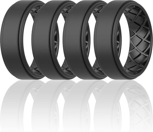 ThunderFit Silicone Wedding Rings for Men, Airflow Criss Cross Pattern - 8mm wide - 2mm Thick in Kuwait
