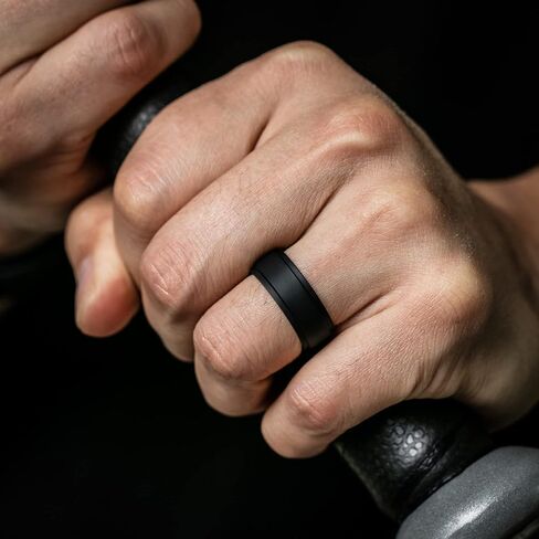 ThunderFit Silicone Wedding Rings for Men, Airflow Criss Cross Pattern - 8mm wide - 2mm Thick in Kuwait