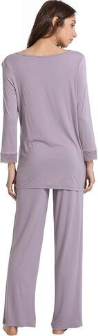 GYS Bamboo Pajamas for Women Soft Long Sleeve Sleepwear V Neck Pjs Set Sleep Lounge Set with Lace S-4XL in Kuwait