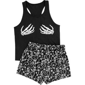 PHIXWOLRD Women Halloween Pajamas Sets Tank Top & Shorts Lounge Pajama Set Two Pieces Sleepwear Sets in Kuwait