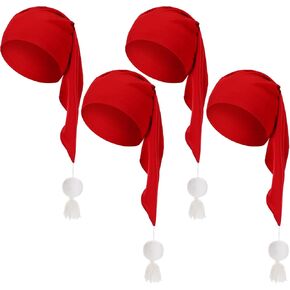 Liitrsh 4 Pcs Christmas Sleep Nightcap for Men Adjustable Sleeping Cap Pajama Hat Stocking Cap with Pom Ball and Tassels for Daily Men Women Use Red in Kuwait