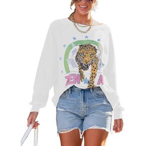 Bellcoco Graphic Sweatshirt for Women Long Sleeve Casual Tops Scoop Neckline Loose Fit Pullover Sweatshirts in Kuwait