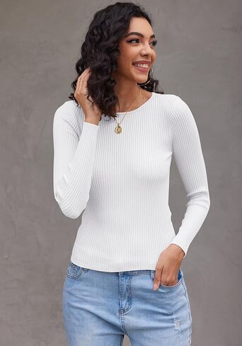 LuckyMore Womens Long Sleeve Crewneck Sweater Soft Ribbed Knit Pullover Top Fitted Stretchy Basic Sweaters Shirt in Kuwait