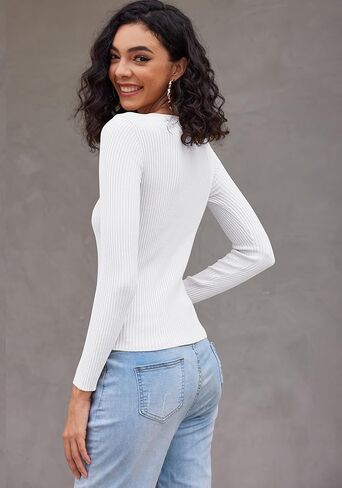 LuckyMore Womens Long Sleeve Crewneck Sweater Soft Ribbed Knit Pullover Top Fitted Stretchy Basic Sweaters Shirt in Kuwait