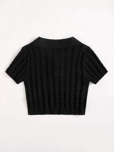 Verdusa Women's Button Front Short Sleeve Cable Knit Crop Top Pullover Sweater in Saudi Arabia
