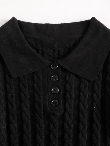 Verdusa Women's Button Front Short Sleeve Cable Knit Crop Top Pullover Sweater in Saudi Arabia