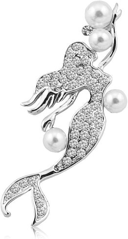 دبابيس زينة بتصميم حورية البحر مزينة بالكريستال وحجر الراين بتصميم بسيط ولؤلؤي رائع للنساء، اكسسوارات ملابس للكريسماس ورأس السنة الجديدة، مجوهرات للنساء والفتيات، مصنوعة من خليط معدني من الستيل بدون in Kuwait