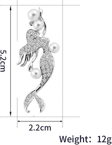 دبابيس زينة بتصميم حورية البحر مزينة بالكريستال وحجر الراين بتصميم بسيط ولؤلؤي رائع للنساء، اكسسوارات ملابس للكريسماس ورأس السنة الجديدة، مجوهرات للنساء والفتيات، مصنوعة من خليط معدني من الستيل بدون in Kuwait