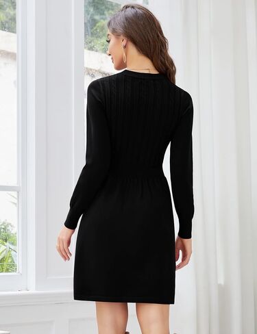 KOJOOIN Women Long Sleeve Knitted Crewneck High Waist A-Line Cute Mini Sweater Dress in Kuwait