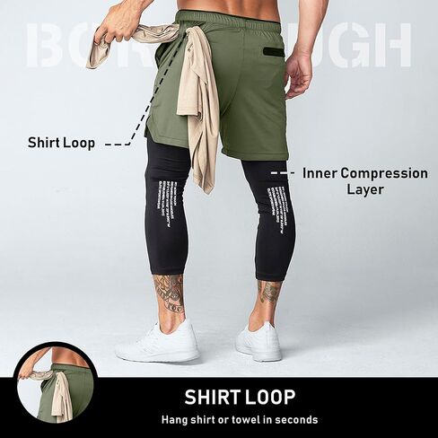 شورت بورن تاف اير برو 2 في 1 للتمارين الرياضية وكمال الأجسام والجري للرجال مع بطانة ضيقة in Kuwait