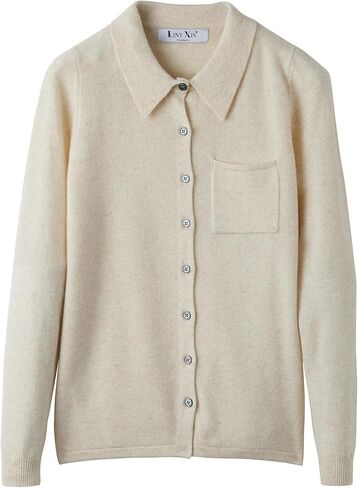 LINY XIN Women's Cardigan Sweaters 100% Merino Wool Spring Button Down Polo Collar Long Sleeve Soft Knitted Cardigan in Kuwait