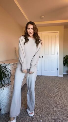 ETCYY NEW Womens Elegant Lounge Sets Knitted Sweatsuit Sets 2 Piece Outfits with Sweater Tops and Wide Leg Sweatpants in Saudi Arabia