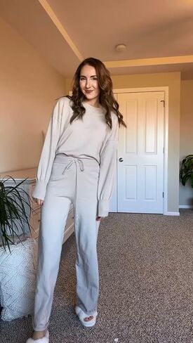 ETCYY NEW Womens Elegant Lounge Sets Knitted Sweatsuit Sets 2 Piece Outfits with Sweater Tops and Wide Leg Sweatpants in Saudi Arabia