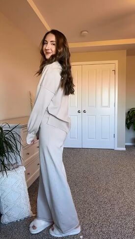 ETCYY NEW Womens Elegant Lounge Sets Knitted Sweatsuit Sets 2 Piece Outfits with Sweater Tops and Wide Leg Sweatpants in Saudi Arabia