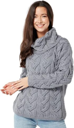 Supersoft Irish Merino Wool Chunky Cable Knit Cowl Sweater for Women Made in Ireland in Saudi Arabia