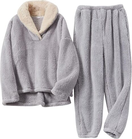 Arssm Women Fluffy Pajamas Set Fleece Pullover Pants Winter Loose Plush Lounge Sets 2 Piece Cozy Sleepwear in Kuwait
