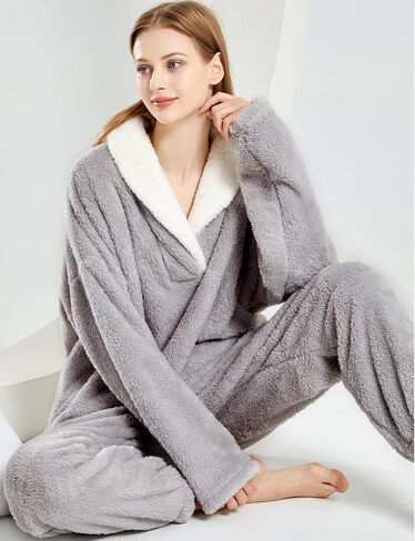 Arssm Women Fluffy Pajamas Set Fleece Pullover Pants Winter Loose Plush Lounge Sets 2 Piece Cozy Sleepwear in Kuwait