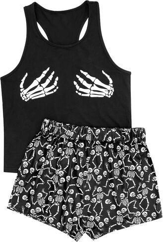 PHIXWOLRD Women Halloween Pajamas Sets Tank Top & Shorts Lounge Pajama Set Two Pieces Sleepwear Sets in Kuwait