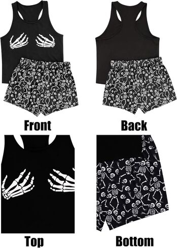 PHIXWOLRD Women Halloween Pajamas Sets Tank Top & Shorts Lounge Pajama Set Two Pieces Sleepwear Sets in Kuwait