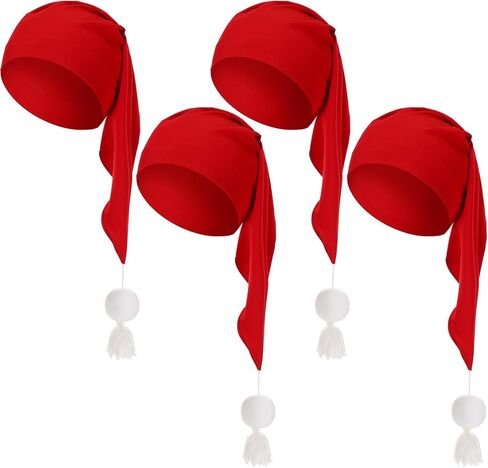 Liitrsh 4 Pcs Christmas Sleep Nightcap for Men Adjustable Sleeping Cap Pajama Hat Stocking Cap with Pom Ball and Tassels for Daily Men Women Use Red in Kuwait