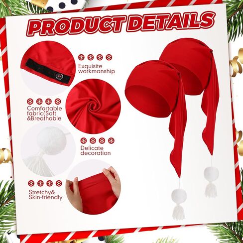 Liitrsh 4 Pcs Christmas Sleep Nightcap for Men Adjustable Sleeping Cap Pajama Hat Stocking Cap with Pom Ball and Tassels for Daily Men Women Use Red in Kuwait