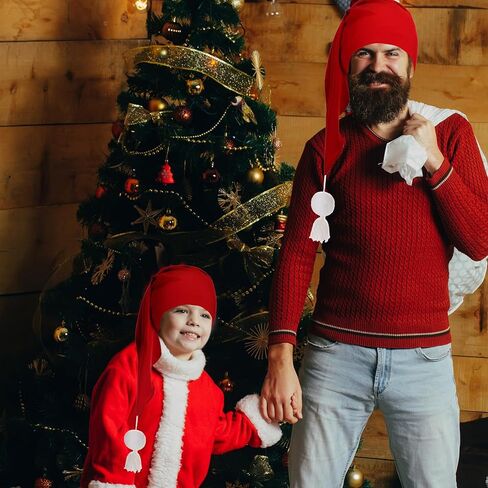 Liitrsh 4 Pcs Christmas Sleep Nightcap for Men Adjustable Sleeping Cap Pajama Hat Stocking Cap with Pom Ball and Tassels for Daily Men Women Use Red in Kuwait