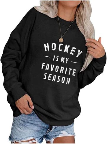 Qrupoad Women Hockey Is My Favorite Season Sweatshirt Hoodie Oversized Cozy Pockets Pullover in Kuwait