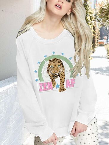 Bellcoco Graphic Sweatshirt for Women Long Sleeve Casual Tops Scoop Neckline Loose Fit Pullover Sweatshirts in Kuwait