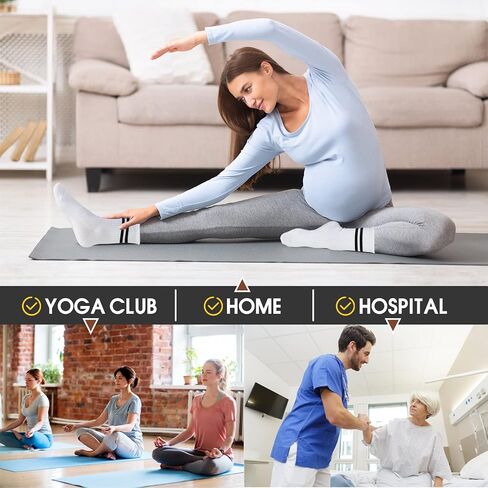 Handepo 8 Pairs Yoga Socks with Grips for Women, Non Slip Crew Neck Long Socks for Pilates Yoga, Ballet, Fitness, Barre, Dance, Household Fitness Pilates Stripe Socks, White and Black in Saudi Arabia