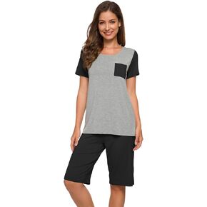 WiWi Bamboo Viscose Pajamas for Women Soft Capri Pants Pajama Sets Plus Size Sleepwear Pjs Loungewear S-4X